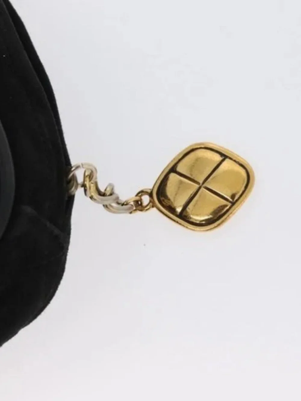 CHANEL Chain Choco Bar Shoulder Bag Suede Black Gold CC Auth LNZ606A